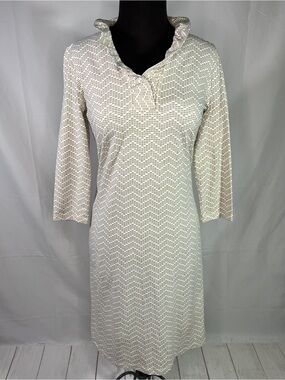 J McLaughlin Durham Dress - XS - classic 3/4 sleeve tan white print